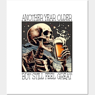 Birthday Mens Beer Drinking Skeleton Posters and Art